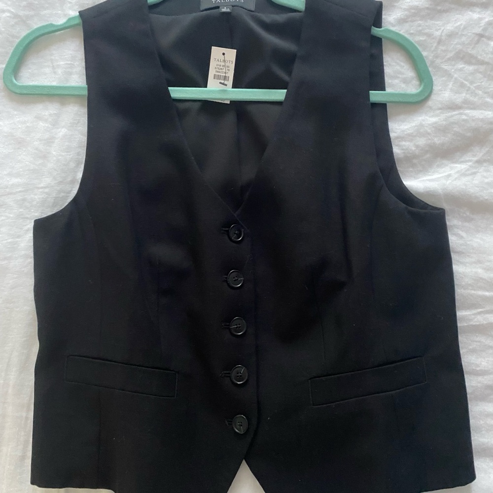 Talbots Black Linen Button-Up Slub Vest